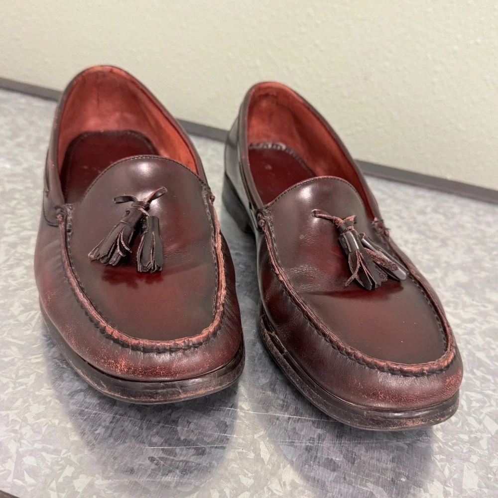 Johnston & Murphy Tassel Loafers Mens Burgundy Leather Slip On Dress Shoes Fair‎